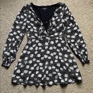 Lulu's Black and White Floral Polka Dot Chiffon Dress